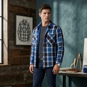 Men's The North Face Blue Plaid Shirt Jacket - Size Medium Excellent Condition